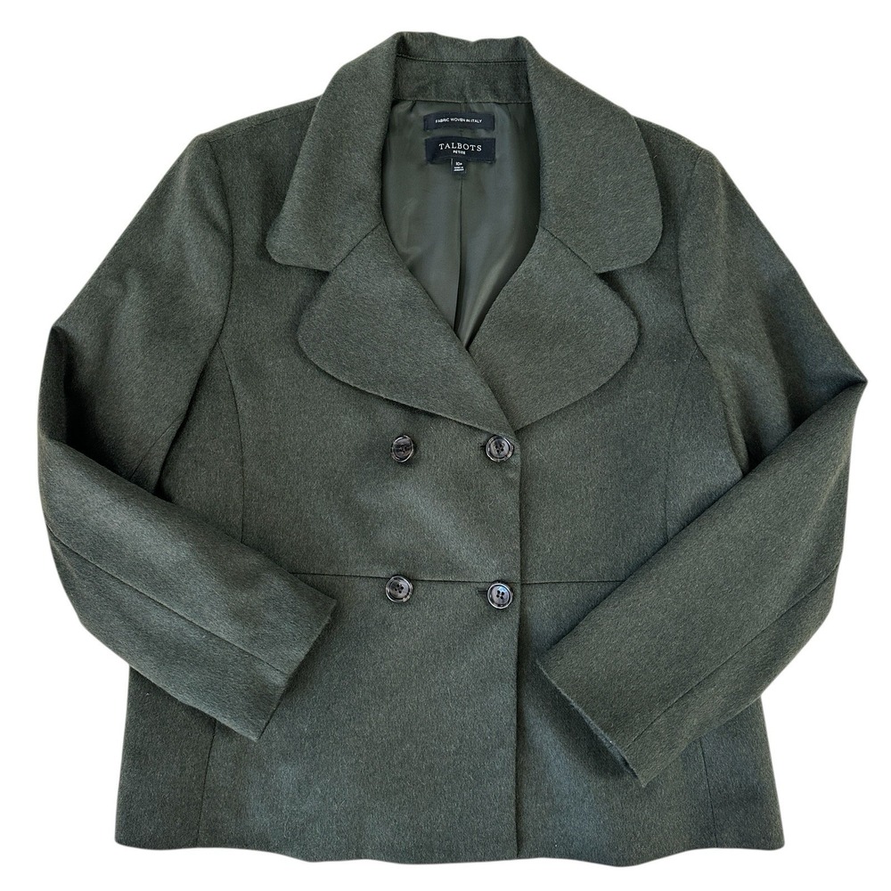 Talbots Petites Blazer Jacket Coat 10P Green Italian Wool Blend Classic New